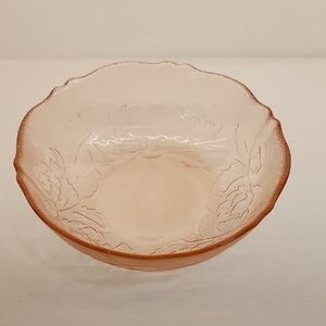 VINTAGE Elegant Pink Glass Bowl with Floral Design